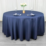 Navy Blue Seamless Polyester Round Tablecloth 120inch Inherently Flame Retardant Table Cover