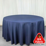 Navy Blue Seamless Polyester Round Tablecloth 120inch Inherently Flame Retardant Table Cover