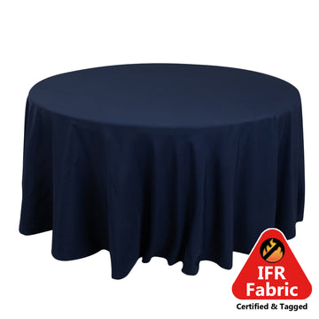 Fire Retardant Premium Polyester 120" Round Tablecloth Navy Blue - High-Performance Seamless Table Cover