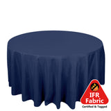 Navy Blue Seamless Polyester Round Tablecloth 120inch Inherently Flame Retardant Table Cover