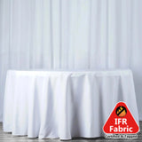 White Seamless Polyester Round Tablecloth 120inch Inherently Flame Retardant Table Cover