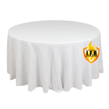 Fire Retardant Premium Polyester 120" Round Tablecloth White - Stylish High-Performance Seamless Table Cover for Large Gatherings