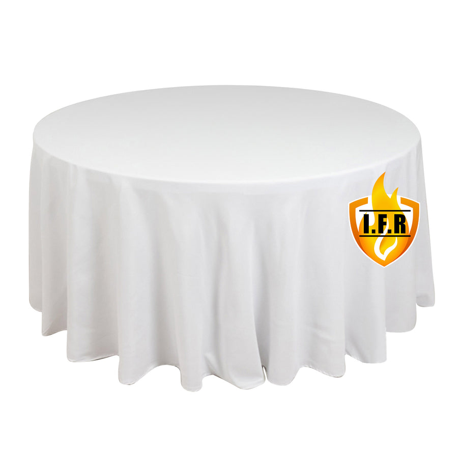 White Seamless Polyester Round Tablecloth 120inch Inherently Flame Retardant Table Cover