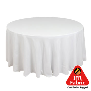 Fire Retardant Premium Polyester 120" Round Tablecloth White - Stylish High-Performance Seamless Table Cover for Large Gatherings