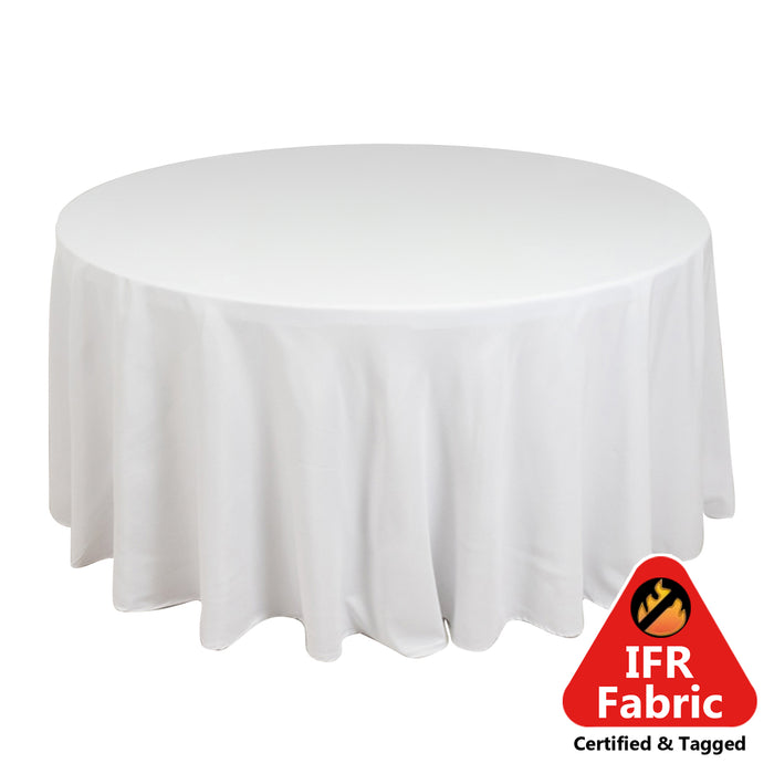 White Seamless Polyester Round Tablecloth 120inch Inherently Flame Retardant Table Cover