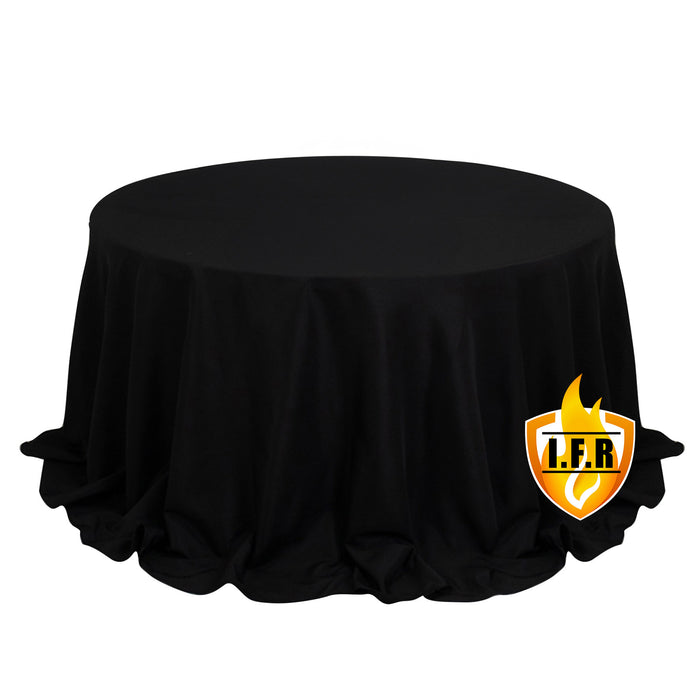 Black Seamless Premium Polyester Round Tablecloth 132inch Inherently Flame Retardant Table Cover