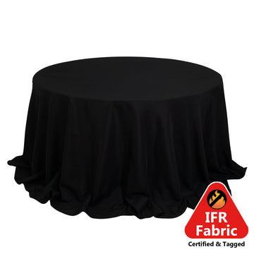 Fire Retardant Premium Polyester 132" Round Tablecloth Black - High-Performance Seamless Table Cover