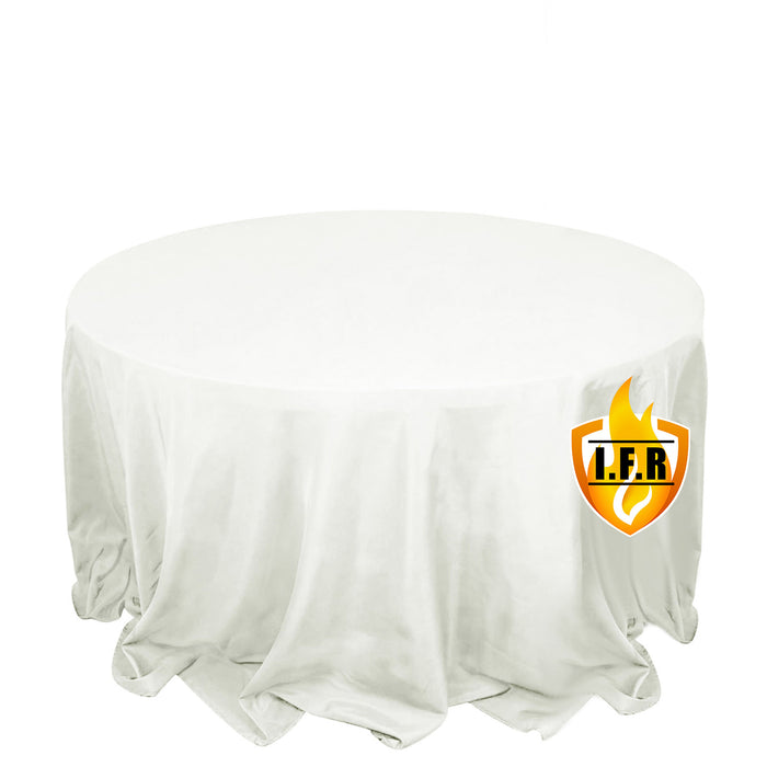 Ivory Seamless Premium Polyester Round Tablecloth 132inch Inherently Flame Retardant Table Cover