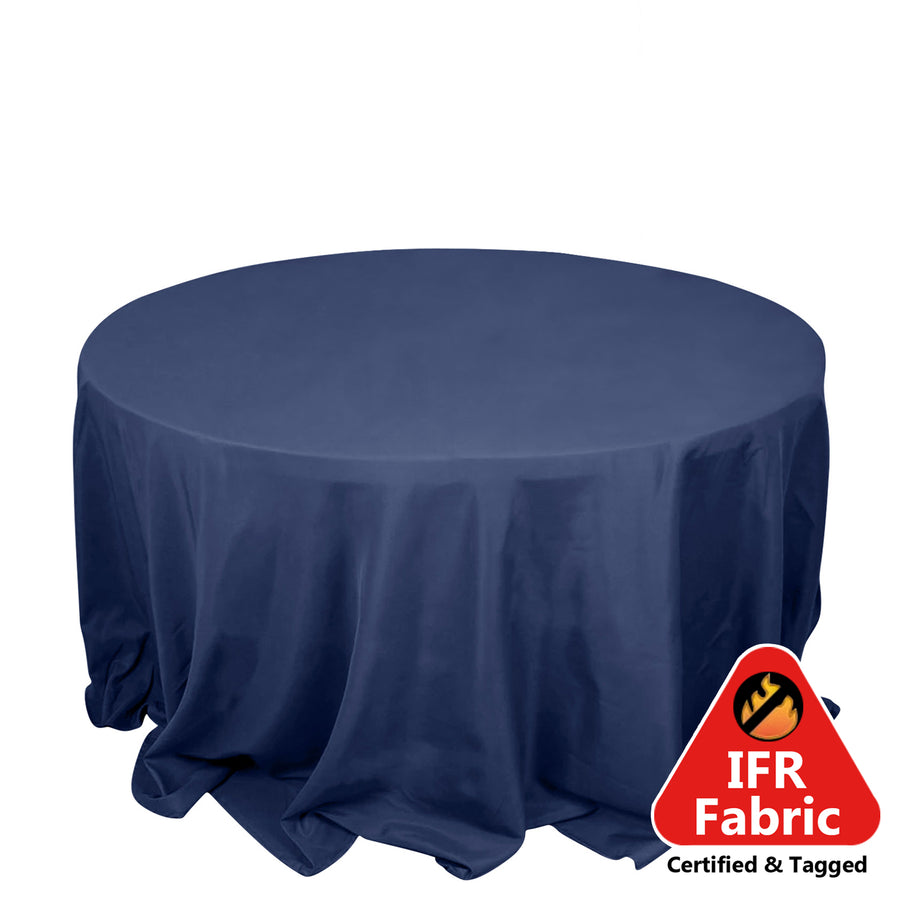 Navy Blue Seamless Premium Polyester Round Tablecloth 132inch Inherently Flame Retardant Table Cover