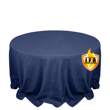 Fire Retardant Premium Polyester 132" Round Tablecloth Navy Blue - High-Performance Seamless Table Cover