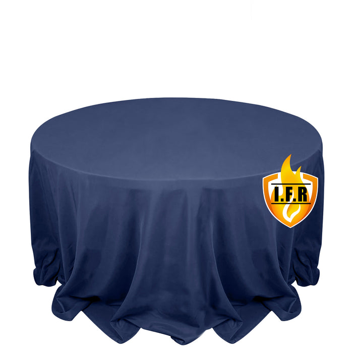 Navy Blue Seamless Premium Polyester Round Tablecloth 132inch Inherently Flame Retardant Table Cover