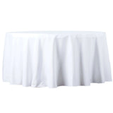 White Seamless Premium Polyester Round Tablecloth 132inch Inherently Flame Retardant Table