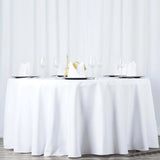 White Seamless Premium Polyester Round Tablecloth 132inch Inherently Flame Retardant Table