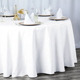 White Seamless Premium Polyester Round Tablecloth 132inch Inherently Flame Retardant Table