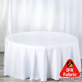 White Seamless Premium Polyester Round Tablecloth 132inch Inherently Flame Retardant Table