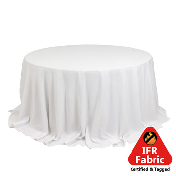 Fire Retardant Premium Polyester 132" Round Tablecloth White - Stylish High-Performance Table Cover for Large Gatherings