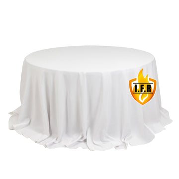 Fire Retardant Premium Polyester 132" Round Tablecloth White - Stylish High-Performance Table Cover for Large Gatherings