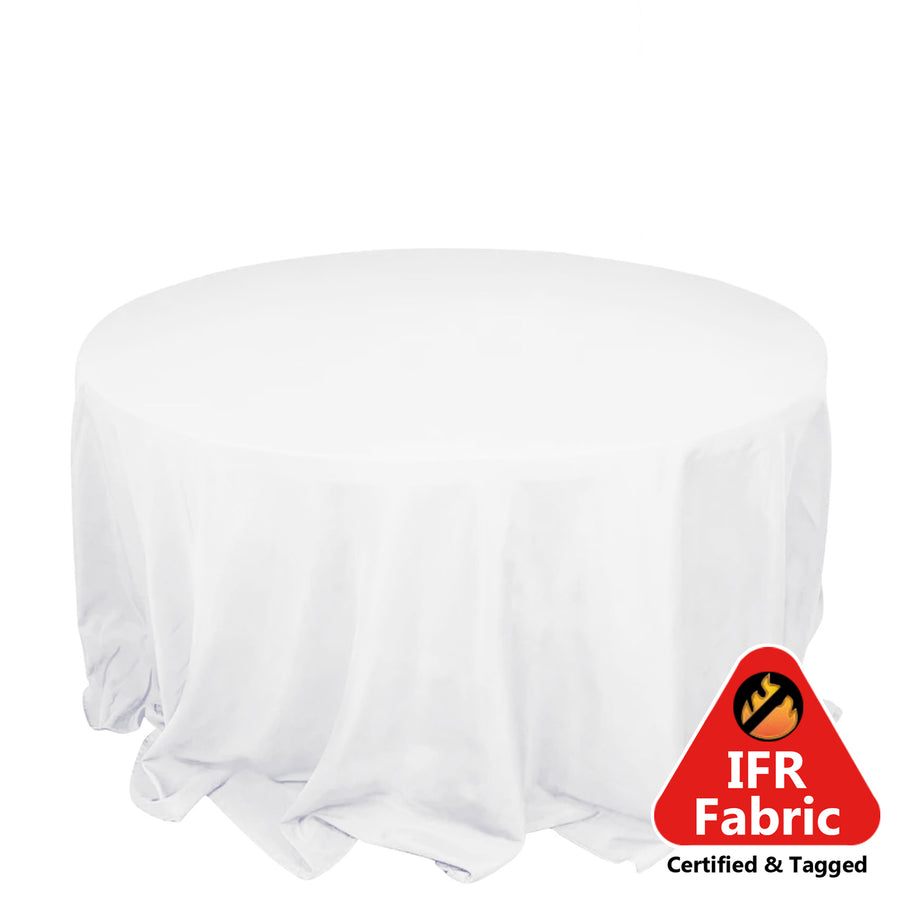 White Seamless Premium Polyester Round Tablecloth 132inch Inherently Flame Retardant Table