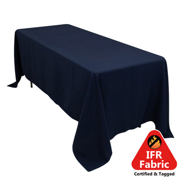 Fire Retardant Premium Polyester 72"x120" Rectangular Tablecloth Navy Blue - High-Performance Table Cover