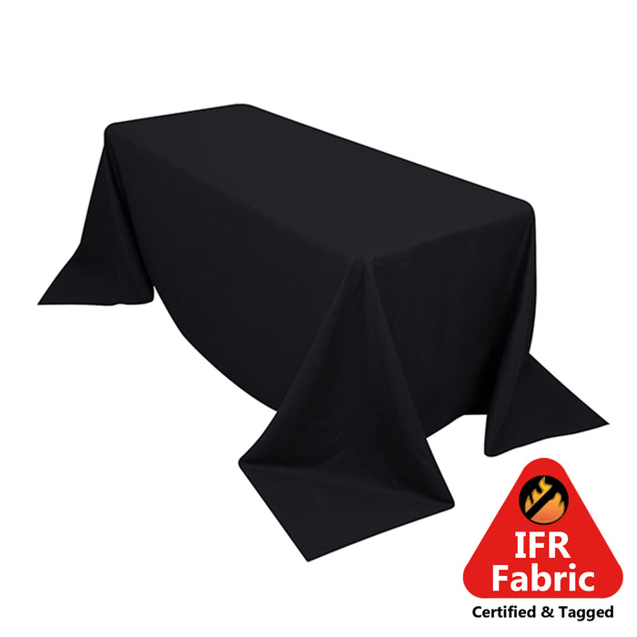 90x132inch Black Fire Retardant Tablecloth, Seamless Premium Polyester Rectangular Table Cover