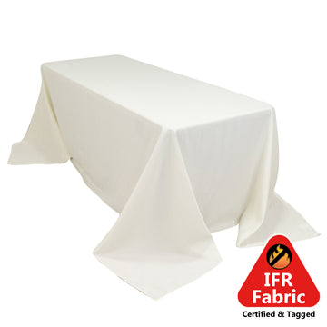 Fire Retardant Premium Polyester 90"x132" Rectangular Tablecloth Ivory - High-Performance Seamless Table Cover