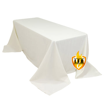 Fire Retardant Premium Polyester 90"x132" Rectangular Tablecloth Ivory - High-Performance Seamless Table Cover