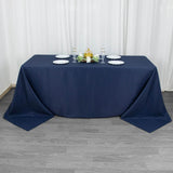 90x132inch Navy Blue Fire Retardant Tablecloth, Seamless Premium Polyester Rectangular Table Cover