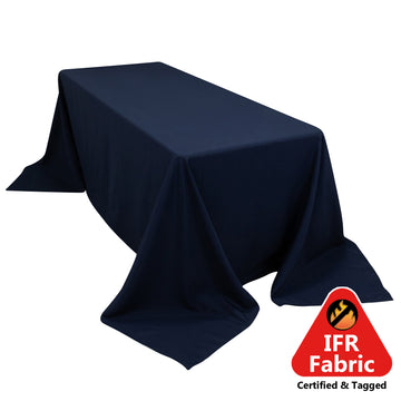 Fire Retardant Premium Polyester 90"x132" Rectangular Tablecloth Navy Blue - High-Performance Seamless Table Cover