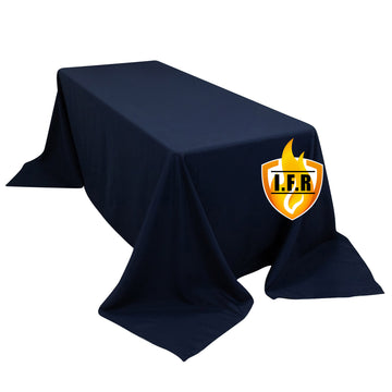 Fire Retardant Premium Polyester 90"x132" Rectangular Tablecloth Navy Blue - High-Performance Seamless Table Cover