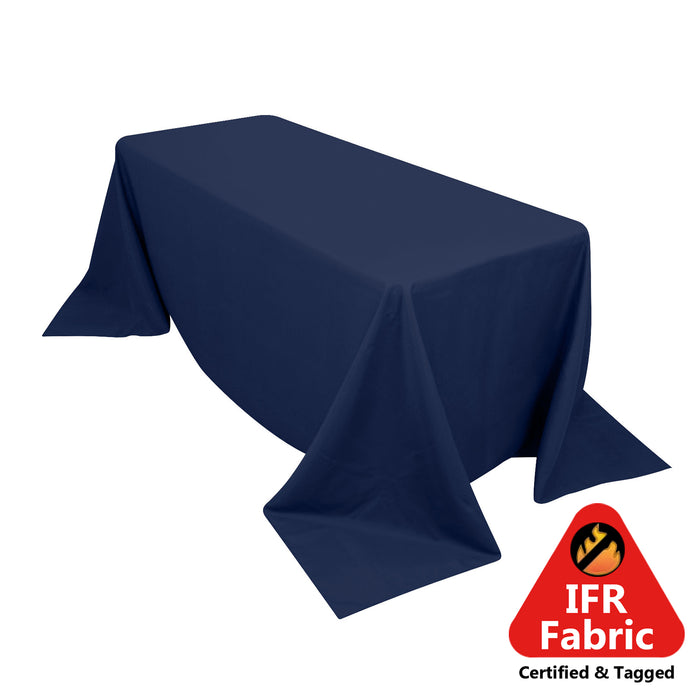 90x132inch Navy Blue Fire Retardant Tablecloth, Seamless Premium Polyester Rectangular Table Cover