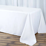 90x132inch White Fire Retardant Tablecloth, Seamless Premium Polyester Rectangular Table Cover