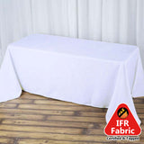 90x132inch White Fire Retardant Tablecloth, Seamless Premium Polyester Rectangular Table Cover