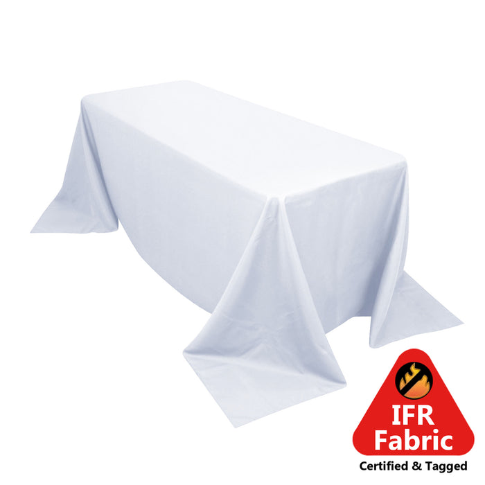 90x132inch White Fire Retardant Tablecloth, Seamless Premium Polyester Rectangular Table Cover