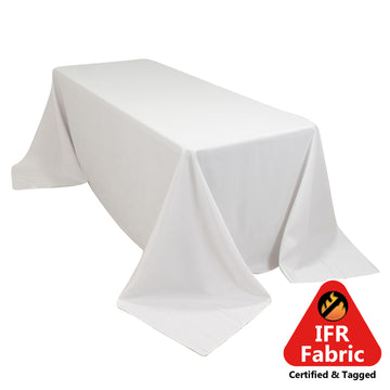 Fire Retardant Premium Polyester 90"x132" Rectangular Tablecloth White - Stylish High-Performance Seamless Table Cover for Large Gatherings