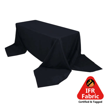 90"x156" Fire Retardant Black Tablecloth Seamless Premium Polyester Rectangular Table Cover for 8 Foot Table With Floor-Length Drop