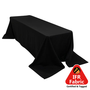 Fire Retardant Premium Polyester 90"x156" Rectangular Tablecloth Black - High-Performance Seamless Table Cover