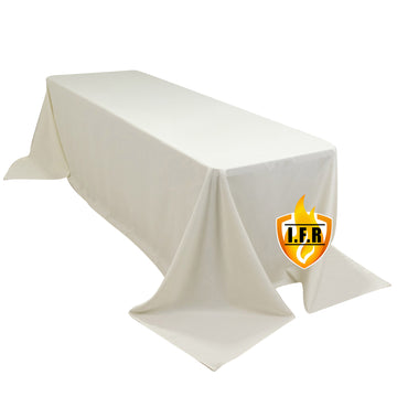 Fire Retardant Premium Polyester 90"x156" Rectangular Tablecloth Ivory - High-Performance Seamless Table Cover