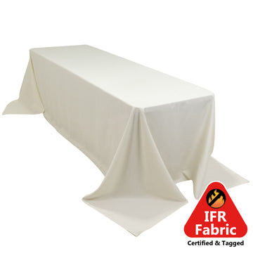 Fire Retardant Premium Polyester 90"x156" Rectangular Tablecloth Ivory - High-Performance Seamless Table Cover