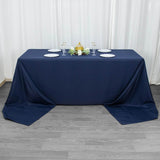 90x156inch Navy Blue Fire Retardant Tablecloth, Seamless Premium Polyester Rectangular Table Cover