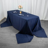 90x156inch Navy Blue Fire Retardant Tablecloth, Seamless Premium Polyester Rectangular Table Cover