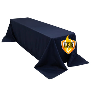 Fire Retardant Premium Polyester 90"x156" Rectangular Tablecloth Navy Blue - High-Performance Seamless Table Cover