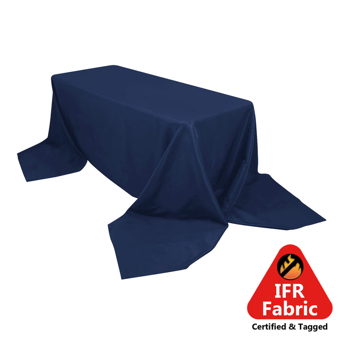 90x156inch Navy Blue Fire Retardant Tablecloth, Seamless Premium Polyester Rectangular Table Cover