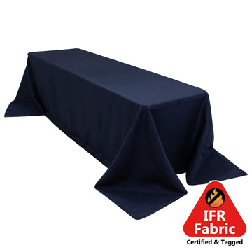 Fire Retardant Premium Polyester 90"x156" Rectangular Tablecloth Navy Blue - High-Performance Seamless Table Cover