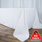 90x156inch White Fire Retardant Tablecloth, Seamless Premium Polyester Rectangular Table Cover