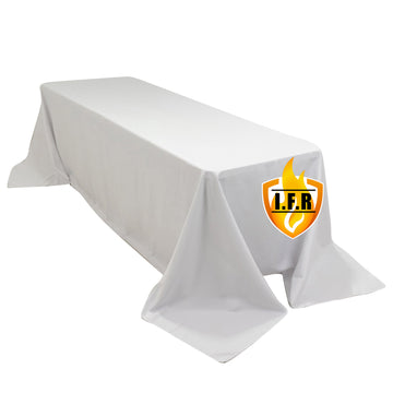 Fire Retardant Premium Polyester 90"x156" Rectangular Tablecloth White - Stylish High-Performance Seamless Table Cover for Large Gatherings