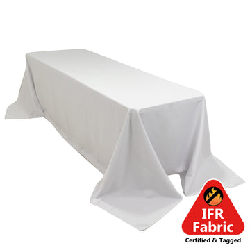 Fire Retardant Premium Polyester 90"x156" Rectangular Tablecloth White - Stylish High-Performance Seamless Table Cover for Large Gatherings