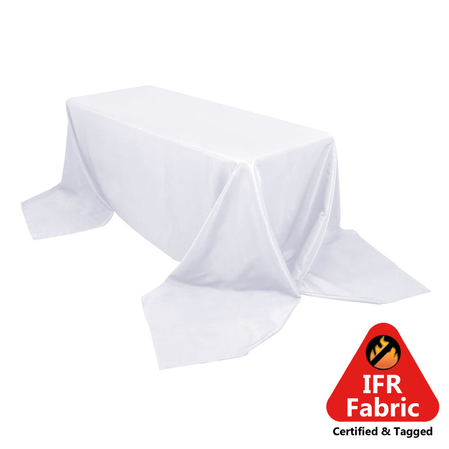 90x156inch White Fire Retardant Tablecloth, Seamless Premium Polyester Rectangular Table Cover