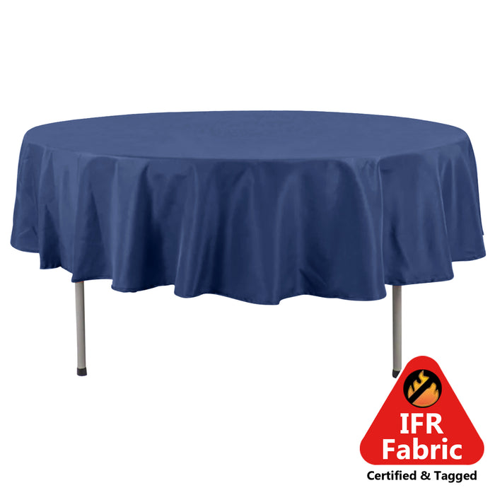 90" Fire Retardant Navy Blue Tablecloth Premium Polyester Round Table Cover