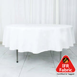 90" Fire Retardant White Tablecloth Premium Polyester Round Table Cover