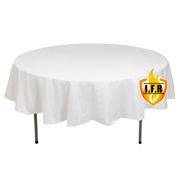 90" Fire Retardant White Tablecloth Premium Polyester Round Table Cover